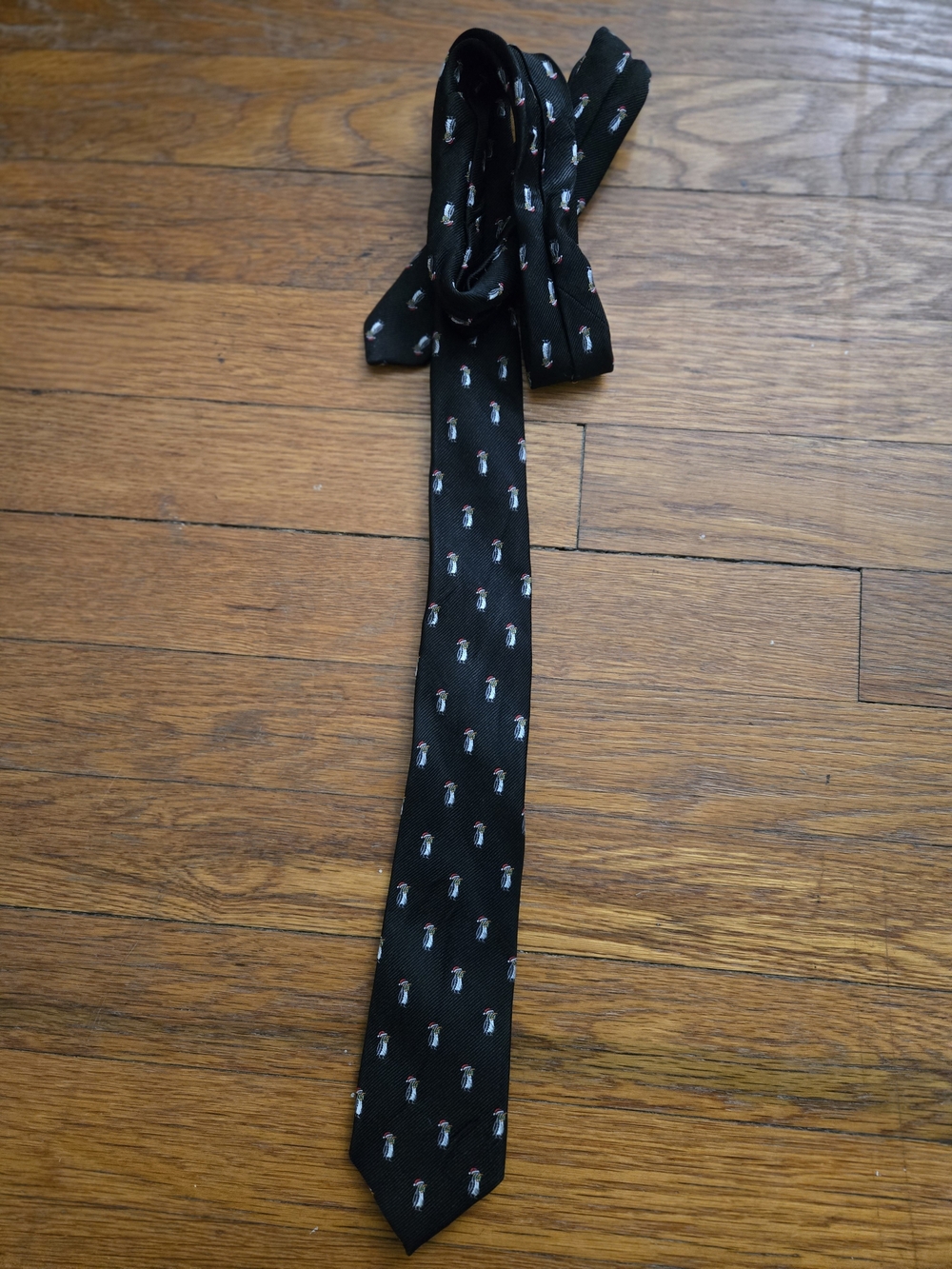 Lauren Ralph Lauren Classic Black Men's Tie with Christmas Penguin Embroidery